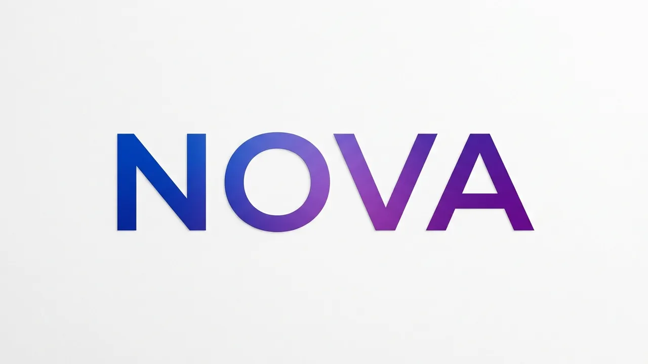 современный текстовый логотип NOVA с сине-фиолетовым градиентом