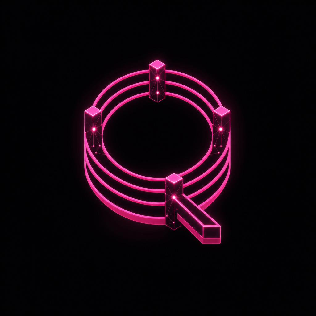 Minimalist logo mark for an AI brand "QVORA". A bold geometric
letter "Q" that doubles as a top-down boxing ring: the ring ropes
form the round body of the Q, the corner post becomes the Q's tail.
Thick confident vector lines, high contrast, flat modern design.
Deep charcoal-black background, one vivid electric accent
(acid green or hot magenta). Subtle glowing neural-network nodes
along the ropes. Centered, lots of breathing room, instantly
readable as a small circular profile picture. No text, no heavy
gradients, just a soft glow. --ar 1:1
 — GPT Image 2