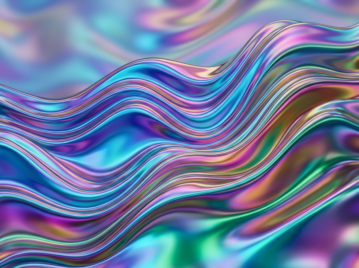 abstract liquid gradient wallpaper, iridescent chrome waves, 3d, smooth, holographic, ultra hd — Nano Banana 2