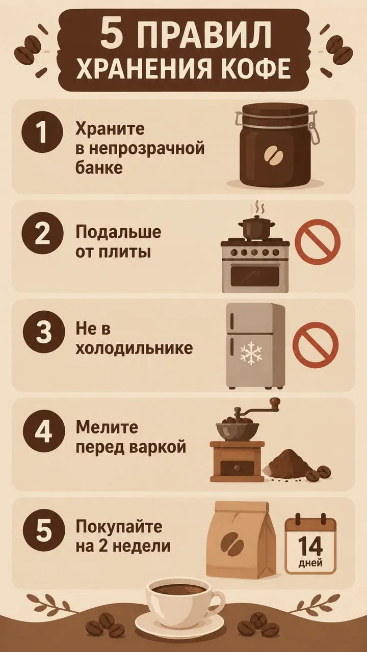 Инфографика «5 правил хранения кофе»