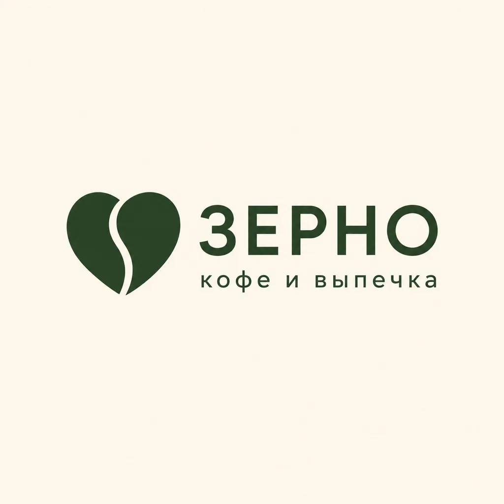 Логотип «Зерно»: кофейное зерно в форме сердца и надпись